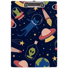 Seamless-pattern-with-funny-aliens-cat-galaxy A4 Acrylic Clipboard by Wav3s