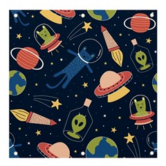 Seamless-pattern-with-funny-aliens-cat-galaxy Banner And Sign 4  X 4  by Wav3s