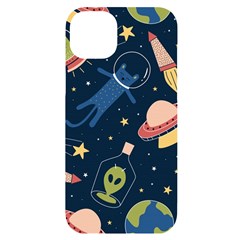 Seamless-pattern-with-funny-aliens-cat-galaxy Iphone 14 Plus Black Uv Print Case by Wav3s