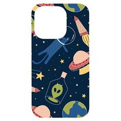 Seamless-pattern-with-funny-aliens-cat-galaxy Iphone 14 Pro Black Uv Print Case by Wav3s