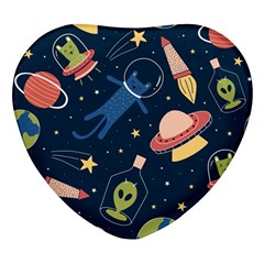 Seamless-pattern-with-funny-aliens-cat-galaxy Heart Glass Fridge Magnet (4 Pack) by Wav3s