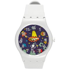 Vector Flat Space Design Background With Text Round Plastic Sport Watch (m)