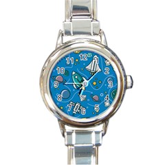 About-space-seamless-pattern Round Italian Charm Watch by Wav3s