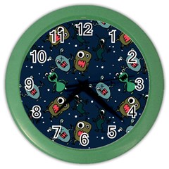 Monster-alien-pattern-seamless-background Color Wall Clock by Wav3s