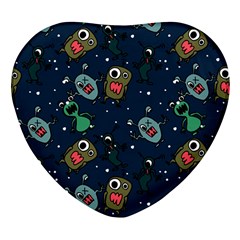 Monster-alien-pattern-seamless-background Heart Glass Fridge Magnet (4 Pack)