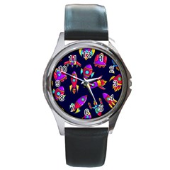 Space-patterns Round Metal Watch