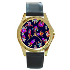 Space-patterns Round Gold Metal Watch by Wav3s