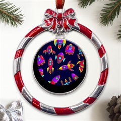 Space-patterns Metal Red Ribbon Round Ornament by Wav3s