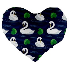 Swan-pattern-elegant-design Large 19  Premium Flano Heart Shape Cushions by Wav3s