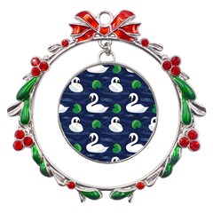 Swan-pattern-elegant-design Metal X mas Wreath Ribbon Ornament by Wav3s