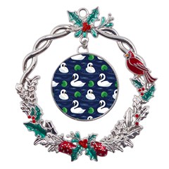 Swan-pattern-elegant-design Metal X mas Wreath Holly Leaf Ornament by Wav3s