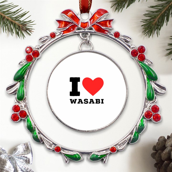 I love wasabi Metal X mas Wreath Ribbon Ornament