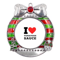 I Love Tomatoes Sauce Metal X mas Ribbon With Red Crystal Round Ornament by ilovewhateva