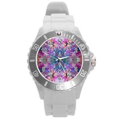 Roses Liquify Round Plastic Sport Watch (l) by kaleidomarblingart