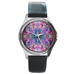 Roses Liquify Round Metal Watch by kaleidomarblingart