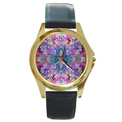 Roses Liquify Round Gold Metal Watch by kaleidomarblingart