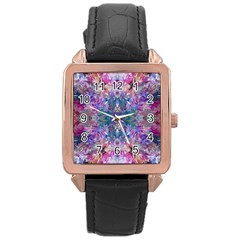 Roses Liquify Rose Gold Leather Watch  by kaleidomarblingart