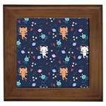 Cute Astronaut Cat With Star Galaxy Elements Seamless Pattern Framed Tile Front