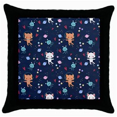 Cute Astronaut Cat With Star Galaxy Elements Seamless Pattern Throw Pillow Case (black) by Wegoenart