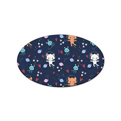 Cute Astronaut Cat With Star Galaxy Elements Seamless Pattern Sticker Oval (10 Pack) by Wegoenart