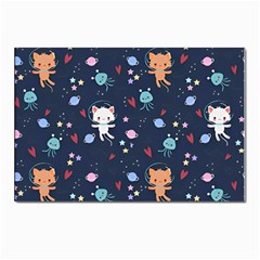 Cute Astronaut Cat With Star Galaxy Elements Seamless Pattern Postcard 4 x 6  (pkg Of 10) by Wegoenart