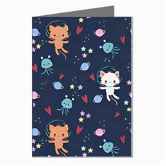 Cute Astronaut Cat With Star Galaxy Elements Seamless Pattern Greeting Cards (pkg Of 8)