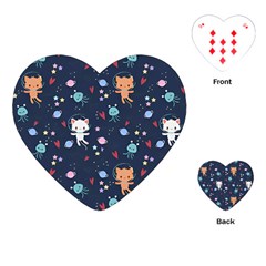 Cute Astronaut Cat With Star Galaxy Elements Seamless Pattern Playing Cards Single Design (heart)