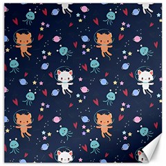 Cute Astronaut Cat With Star Galaxy Elements Seamless Pattern Canvas 20  X 20  by Wegoenart