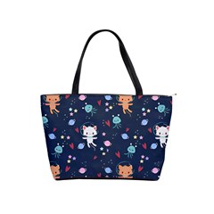 Cute Astronaut Cat With Star Galaxy Elements Seamless Pattern Classic Shoulder Handbag by Wegoenart