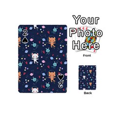 Cute Astronaut Cat With Star Galaxy Elements Seamless Pattern Playing Cards 54 Designs (mini)