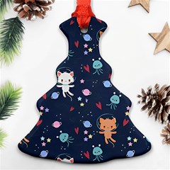 Cute Astronaut Cat With Star Galaxy Elements Seamless Pattern Ornament (christmas Tree) 