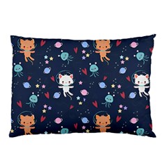 Cute Astronaut Cat With Star Galaxy Elements Seamless Pattern Pillow Case (two Sides) by Wegoenart