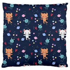 Cute Astronaut Cat With Star Galaxy Elements Seamless Pattern Large Cushion Case (one Side) by Wegoenart