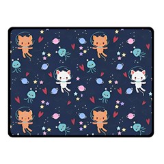 Cute Astronaut Cat With Star Galaxy Elements Seamless Pattern Two Sides Fleece Blanket (small) by Wegoenart