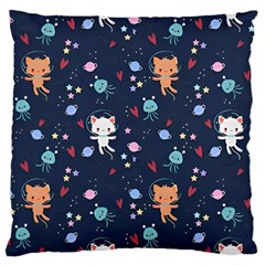 Cute Astronaut Cat With Star Galaxy Elements Seamless Pattern Large Premium Plush Fleece Cushion Case (two Sides) by Wegoenart