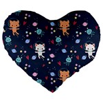 Cute Astronaut Cat With Star Galaxy Elements Seamless Pattern Large 19  Premium Flano Heart Shape Cushions Front