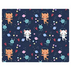 Cute Astronaut Cat With Star Galaxy Elements Seamless Pattern Two Sides Premium Plush Fleece Blanket (medium) by Wegoenart