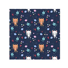 Cute Astronaut Cat With Star Galaxy Elements Seamless Pattern Square Satin Scarf (30  X 30 ) by Wegoenart