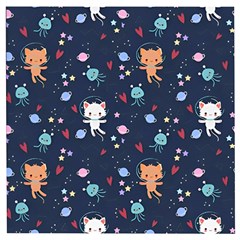 Cute Astronaut Cat With Star Galaxy Elements Seamless Pattern Wooden Puzzle Square by Wegoenart