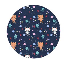 Cute Astronaut Cat With Star Galaxy Elements Seamless Pattern Mini Round Pill Box (pack Of 3) by Wegoenart