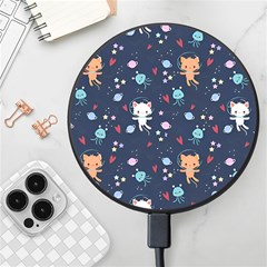 Cute Astronaut Cat With Star Galaxy Elements Seamless Pattern Wireless Fast Charger(black) by Wegoenart