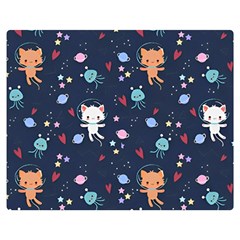 Cute Astronaut Cat With Star Galaxy Elements Seamless Pattern Premium Plush Fleece Blanket (medium) by Wegoenart