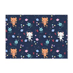 Cute Astronaut Cat With Star Galaxy Elements Seamless Pattern Crystal Sticker (a4) by Wegoenart