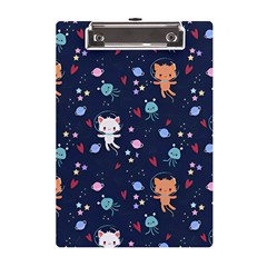 Cute Astronaut Cat With Star Galaxy Elements Seamless Pattern A5 Acrylic Clipboard by Wegoenart