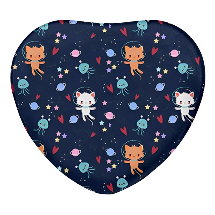 Cute Astronaut Cat With Star Galaxy Elements Seamless Pattern Heart Glass Fridge Magnet (4 pack)