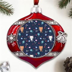 Cute Astronaut Cat With Star Galaxy Elements Seamless Pattern Metal Snowflake And Bell Red Ornament