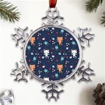 Cute Astronaut Cat With Star Galaxy Elements Seamless Pattern Metal Large Snowflake Ornament Front