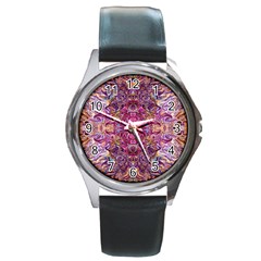 Indian Summer Patterns Round Metal Watch by kaleidomarblingart