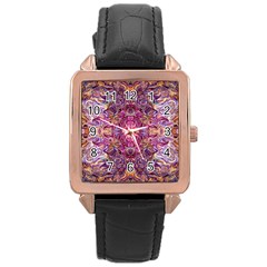 Indian Summer Patterns Rose Gold Leather Watch  by kaleidomarblingart