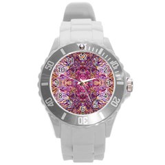 Indian Summer Patterns Round Plastic Sport Watch (l) by kaleidomarblingart